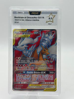 a close up of a pokemon card in a plastic case