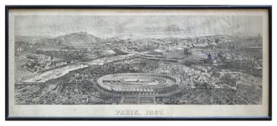 a black and white photo of an aerial view of a stadium