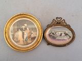 two framed pictures of a woman and a dog