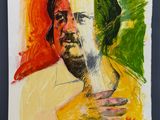 un tableau représentant un homme tenant un verre à la main