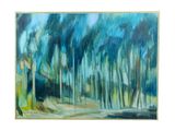 a painting of trees in a forest with blue sky in the background