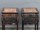 pair of asian style side tables with mother of pearl inlays
