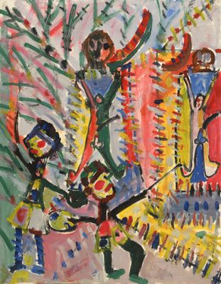 an image of a painting of a group of people playing a game