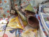 many bags of wrapping materials on a table