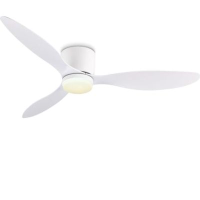 une photo d'un ventilateur de plafond blanc équipé d'une lampe