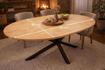1 grande table en manguier ovale, pieds en fer - Poids env.