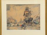 a picture of a painting of a ship in the water