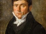 un tableau représentant un homme vêtu d'un manteau noir à col blanc