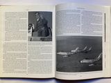 a book open to a page with a picture of a man and a plane