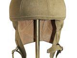 helmet on a metal stand with a strap around the neck