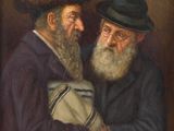 painting of two men with hats and beards standing next to each other