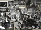 several black and white photographs of people and their families on a table