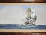 an oil painting of a tall ship sailing in the ocean