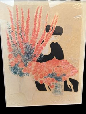 André BRASILIER, femme au bouquet de fleurs, lithographie su… - Photo 1
