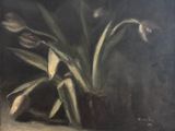 a painting of some flowers in a vase on a table