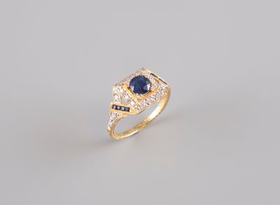 Bague en or jaune 18k 750°/°°°, poinçon 750 et 18k, sertie d…