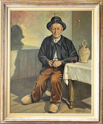 Georges LEROY (XXe). Vieux Catalan à Collioure. Huile sur toile. Signé