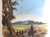 tableau représentant un homme à cheval près d'un arbre