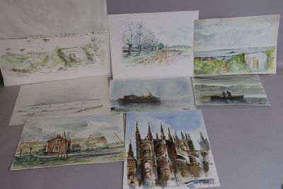 Christian MITARD (XXe) Ensemble de huit aquarelles signées "… - Photo 1