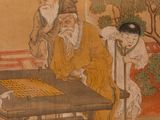 chinese painting of a group of men playing a game of checkers