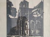 a black and white picture of a church with a clock tower