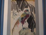a picture of a painting of a bird on a rock