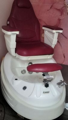 an image of a red and white chair in a room
