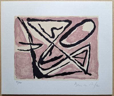 painting of a pink and black abstract painting on a white paper