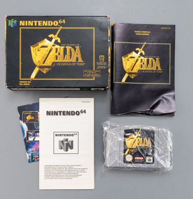 une image du jeu « The Legend of Zelda » pour Nintendo 64 dans sa boîte