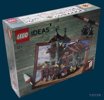 une boîte sur laquelle figure l'image d'un bâtiment construit en Lego