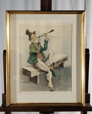 tableau représentant une femme assise sur un banc, tenant une pipe
