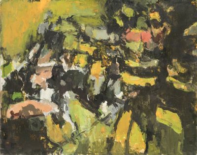 une peinture à l'huile représentant un groupe de personnes à cheval dans un champ