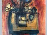 an image of a painting of a vase with flowers on a table