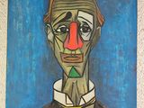 a painting of a man with a clown nose on it