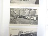 two pictures of a group of people on a horse drawn carriage