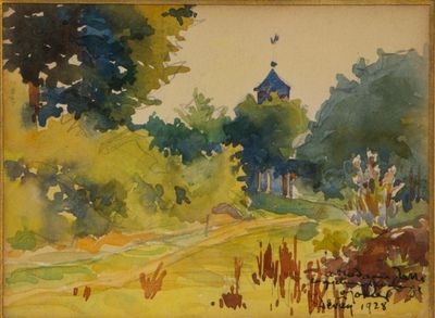 une image représentant un tableau d'une église sur une colline