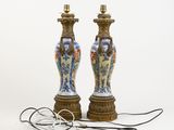 pair of antique chinese vases with blue and gold decoration