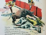 a picture of a book with a picture of a bull in it