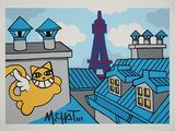 tableau représentant un chat sur un toit, avec la Tour Eiffel en arrière-plan