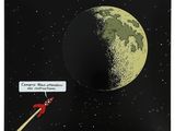 une image représentant une fusée de dessin animé passant devant la Lune