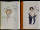 three book covers with drawings of people and a man in a cowboy hat