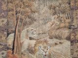 an image of a painting of a cat in a wooded area