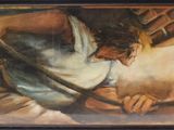 un tableau représentant un homme armé d'une épée dans une pièce