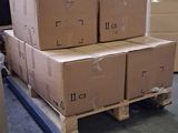 many boxes stacked on a pallet in a warehouse