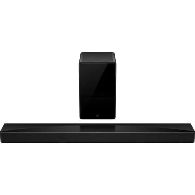 a black sound bar with a speaker on top of it