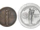 une image représentant une pièce de monnaie sur laquelle figure une femme tenant un bébé dans ses bras