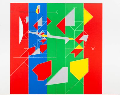 an image of a painting with multiple colors and shapes on it