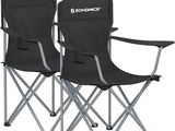 une paire de chaises pliantes avec une assise noire et des pieds argentés