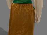 an image of a mannequin wearing a brown dress and green belt