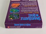 a close up of the back of a purple box with a game on it